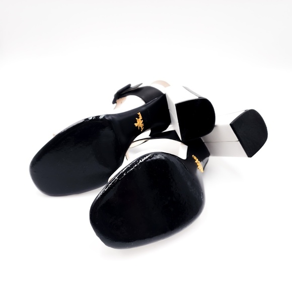 Prada Leather Mary Jane Black & White Designer Sandals Heels w.box EU 38 - Picture 9 of 9